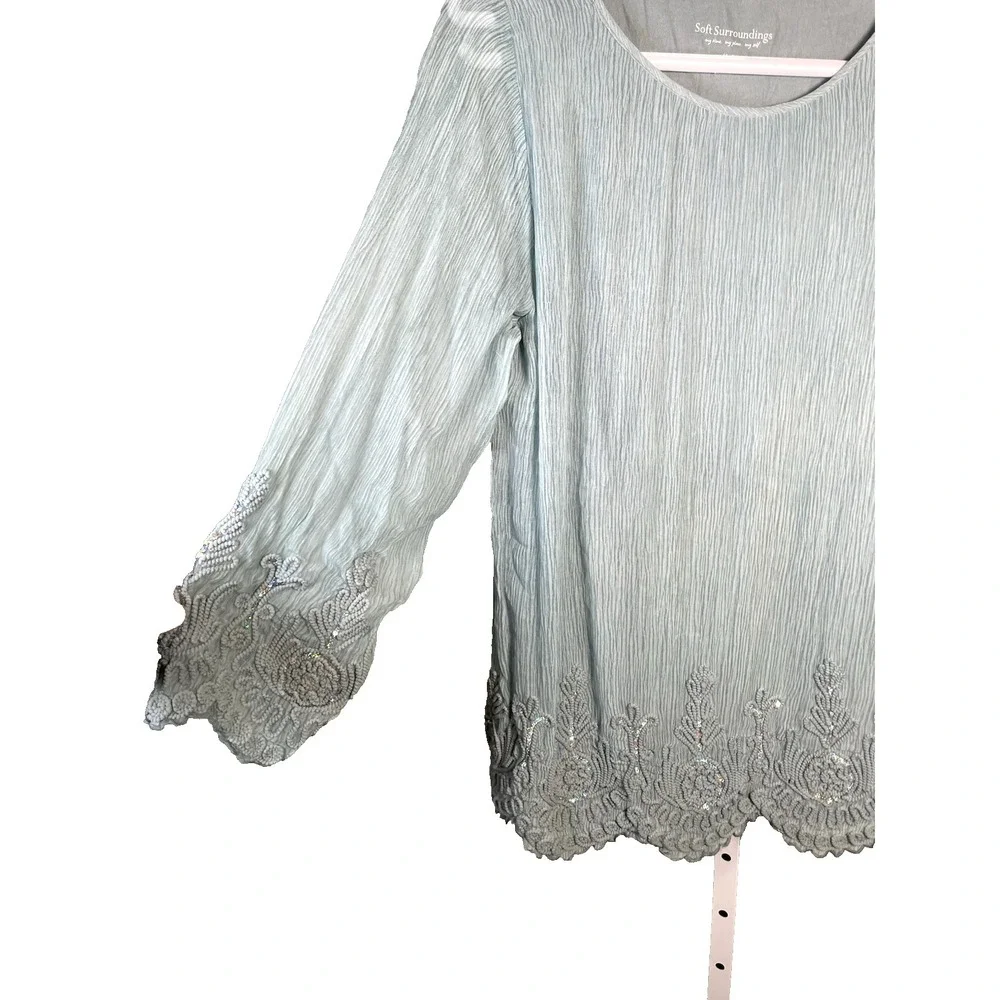 Soft Surroundings Medium‎ Silk Tunic Top Beach Vacation Blue Coral Shirt